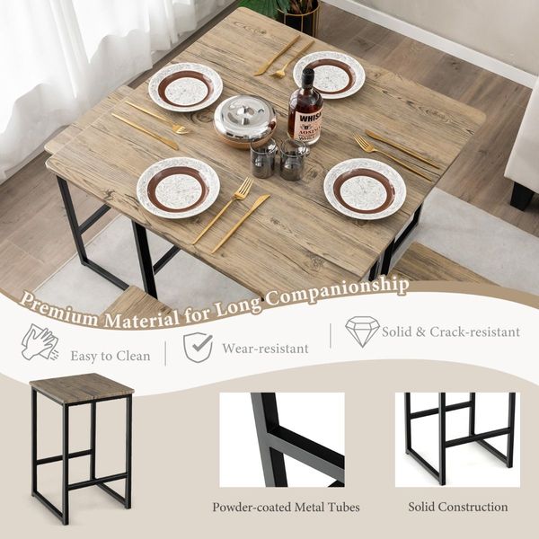 5 Piece Kitchen Dining Square Table Set  with 4 Stools for Apartment