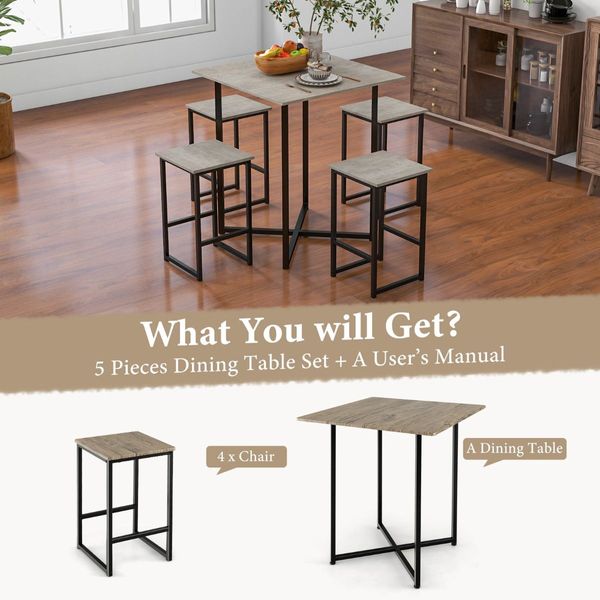 5 Piece Kitchen Dining Square Table Set  with 4 Stools for Apartment