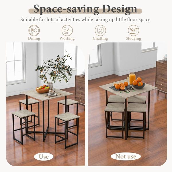 5 Piece Kitchen Dining Square Table Set  with 4 Stools for Apartment