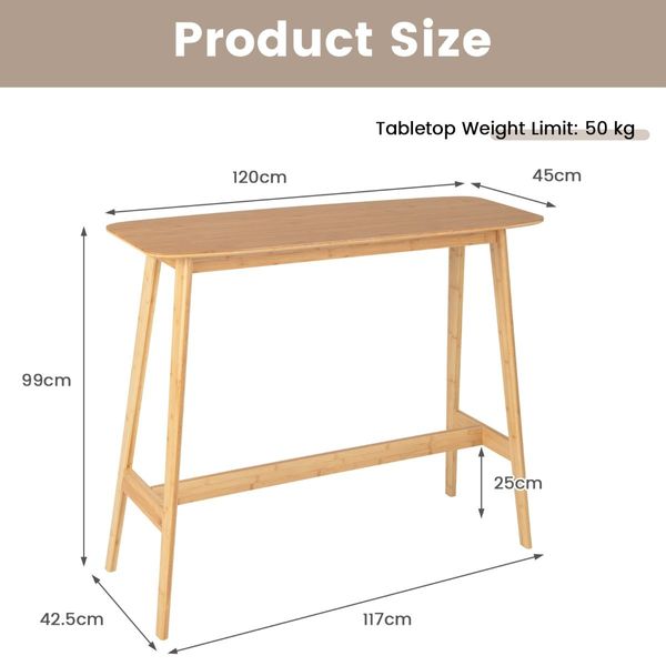 120cm Rectangular Bar Height Pub Table with Sturdy Wooden Construction for Dining Room