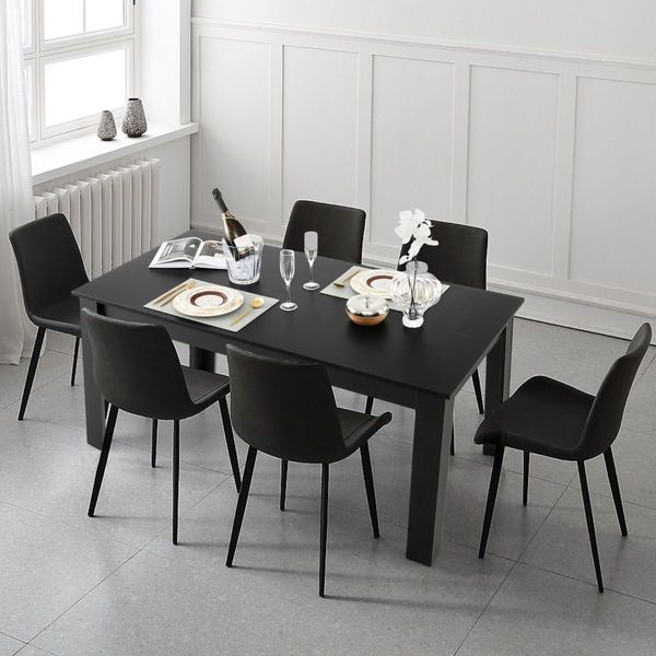 160 CM Modern Extension Dining Table with Sturdy L-shaped Legs