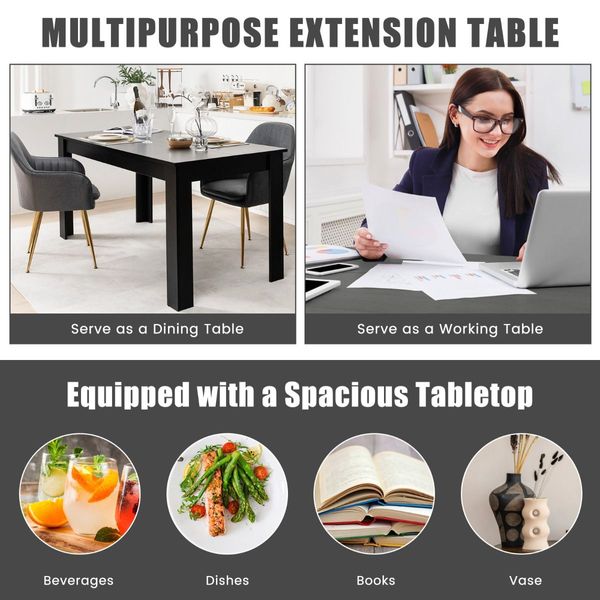 160 CM Modern Extension Dining Table with Sturdy L-shaped Legs