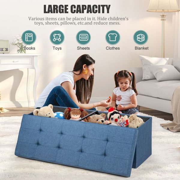 Fabric Folding Storage Ottoman with Divider for Entryway