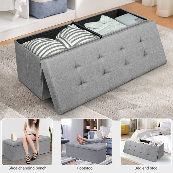 Fabric Folding Storage Ottoman with Divider for Entryway