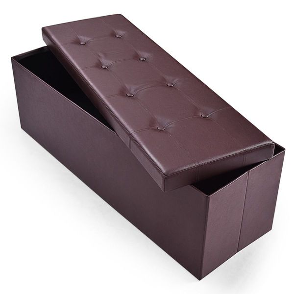 Tufted Faux Leather Folding Storage Ottoman Bench