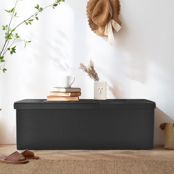 Tufted Faux Leather Folding Storage Ottoman Bench