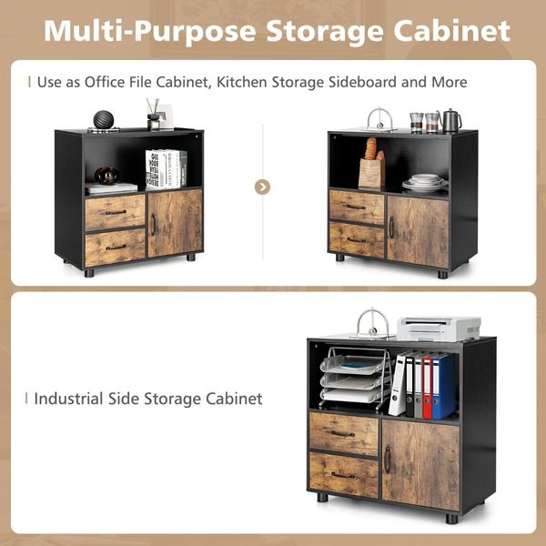 2 Drawer File Cabinet with Door with Industrial Style for Living Room