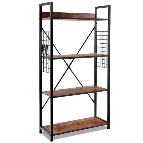 4 -Tier Industrial Bookshelf Open Storage Bookcase Display Shelf for Home Office