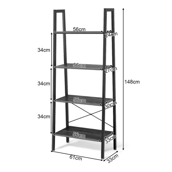 4-Tier Ladder Bookshel with No-Shaking Construction for Office