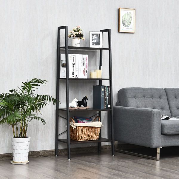 4-Tier Ladder Bookshel with No-Shaking Construction for Office