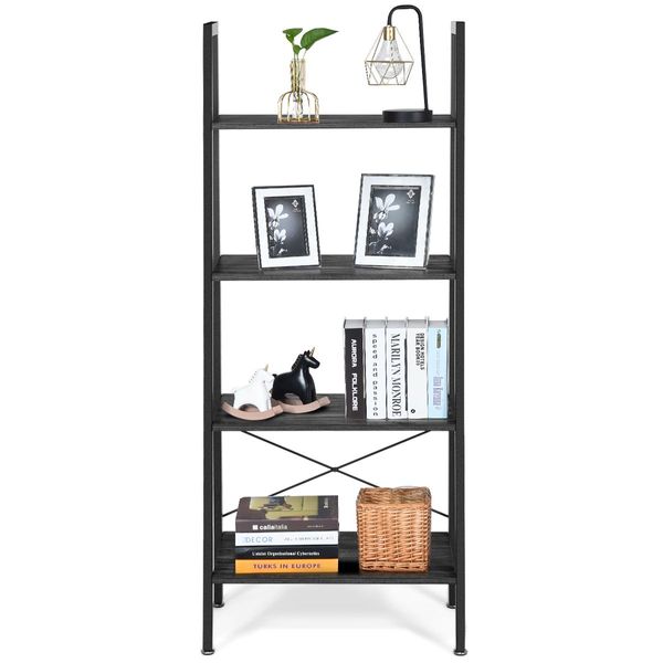 4-Tier Ladder Bookshel with No-Shaking Construction for Office