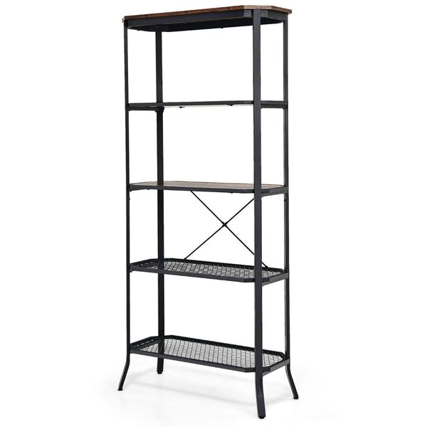 5-tier Bookshelf with Steel Frame for Living Room