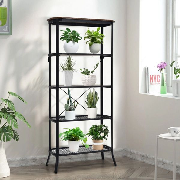 5-tier Bookshelf with Steel Frame for Living Room