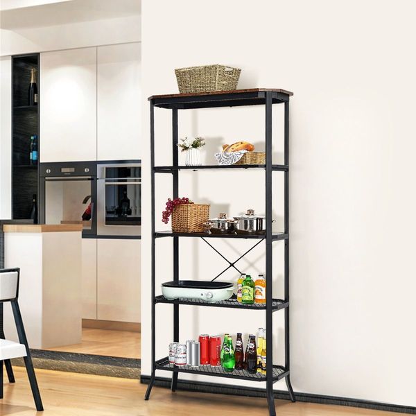 5-tier Bookshelf with Steel Frame for Living Room