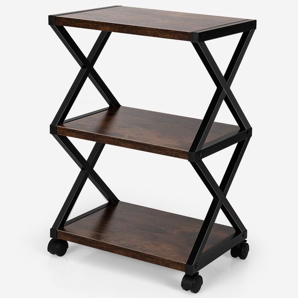 3-tier Mobile Printer Stand Cart with Storage Shelf and Adjustable Anti-skid Pads