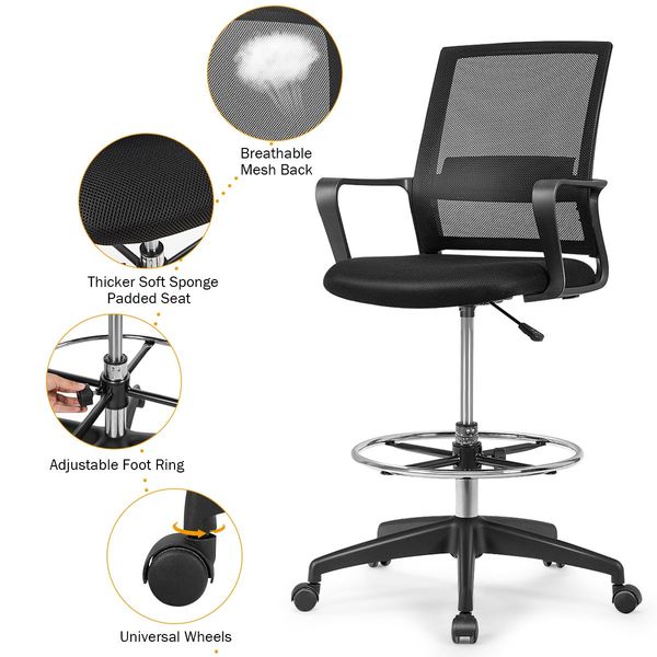 Mesh Drafting Chair with Adjustable Height for Home & Office