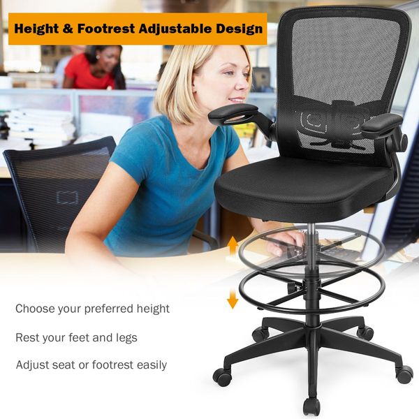 Ergonomic Drafting Chair with Flip-Up Armrest