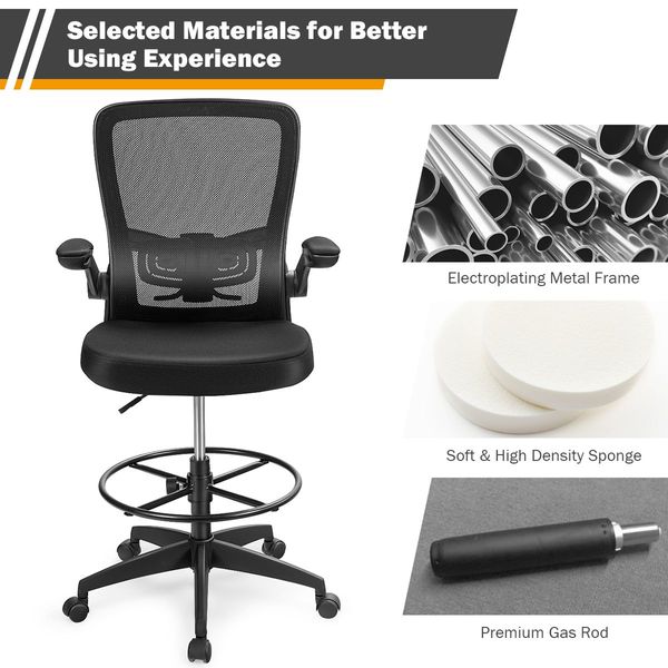 Ergonomic Drafting Chair with Flip-Up Armrest