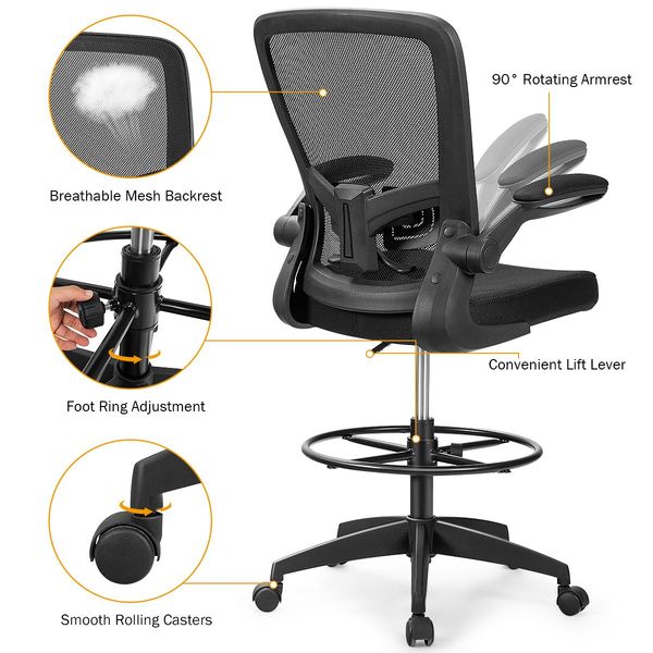 Ergonomic Drafting Chair with Flip-Up Armrest