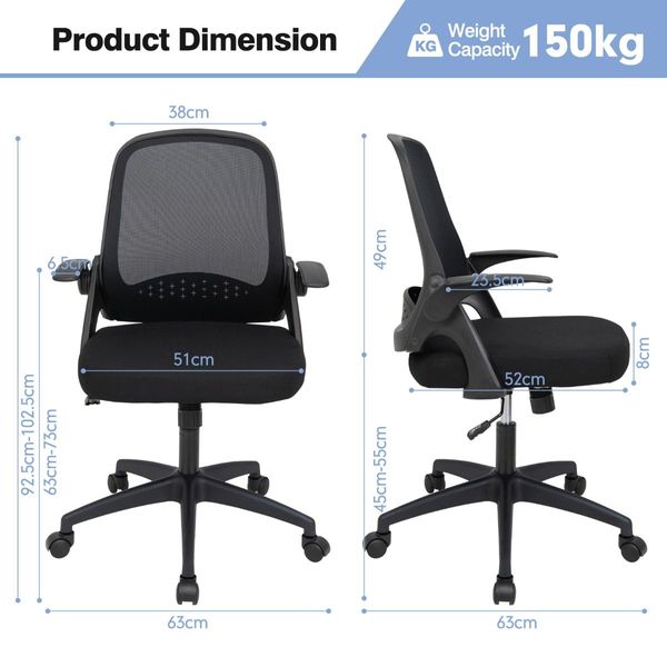 360 degree Swivel Mesh Office Chair with Flip-up Armrest for Home & Office