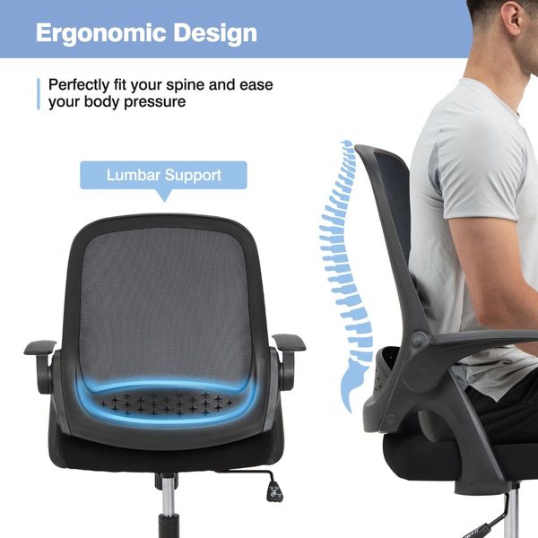 360 degree Swivel Mesh Office Chair with Flip-up Armrest for Home & Office