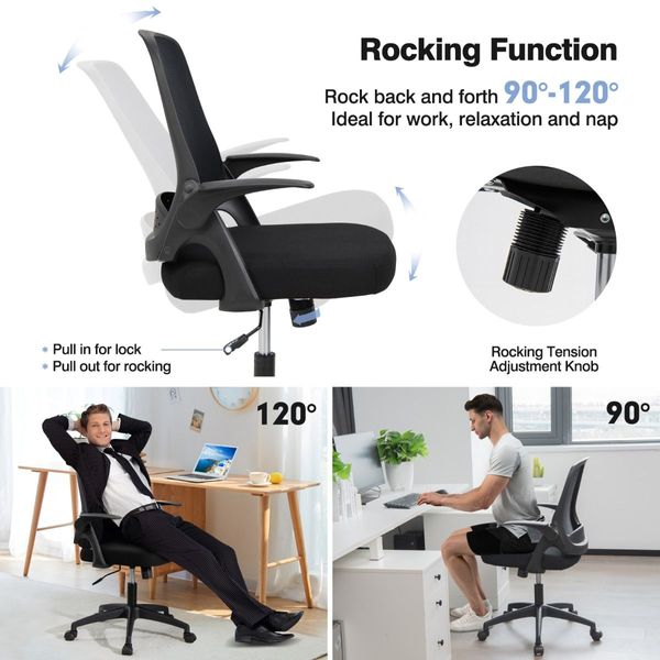 360 degree Swivel Mesh Office Chair with Flip-up Armrest for Home & Office