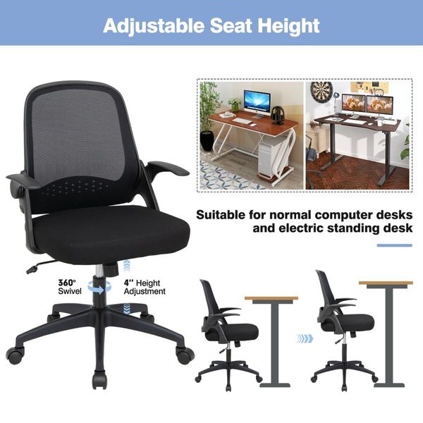 360 degree Swivel Mesh Office Chair with Flip-up Armrest for Home & Office