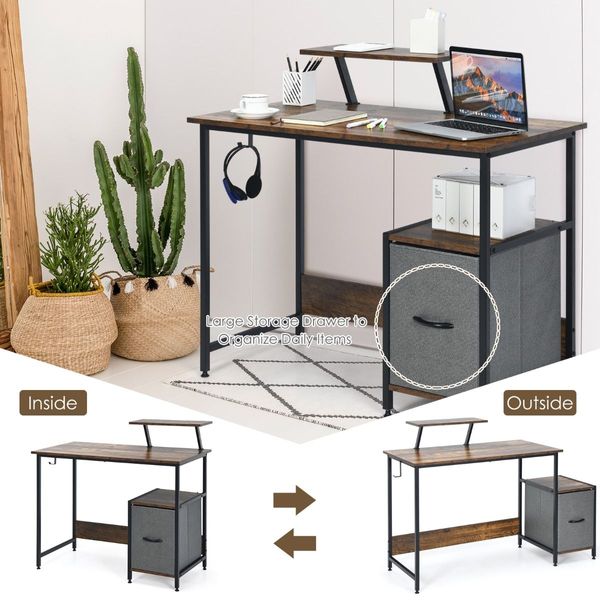 Computer Desk with Reversible Storage Drawer & Shelf