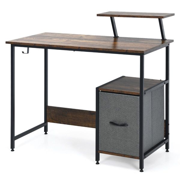 Computer Desk with Reversible Storage Drawer & Shelf