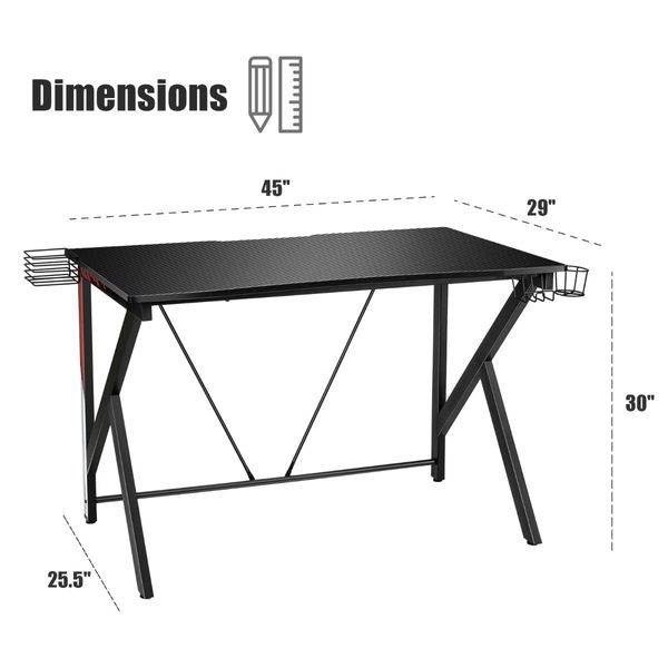 K-shaped Ergonomic Gaming Desk with Video Storage for Home