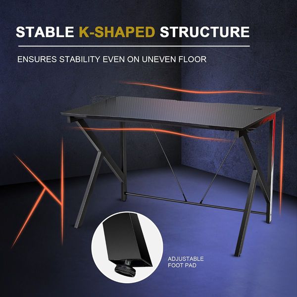 K-shaped Ergonomic Gaming Desk with Video Storage for Home