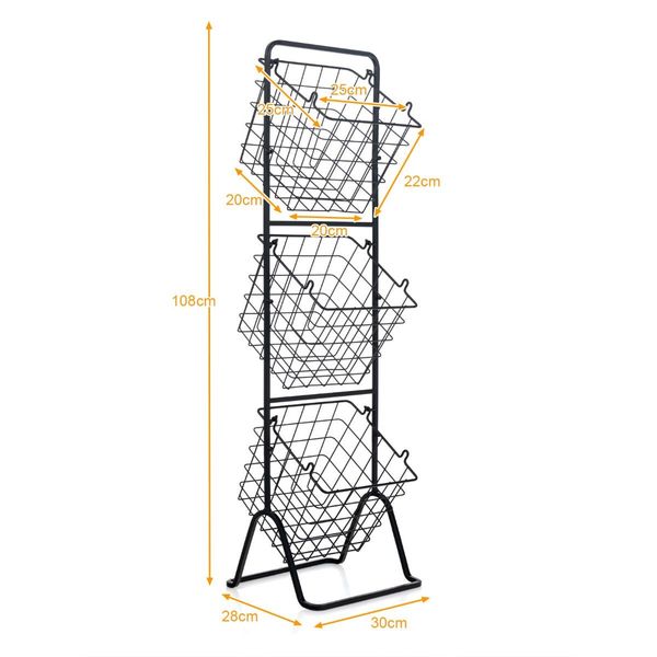 3-Tier Height Adjustable Metal Fruit Basket Stand with Detachable Bowls