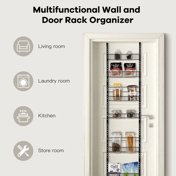 Over Door Wall-Mounted Pantry Organizer with 6 Adjustable Baskets