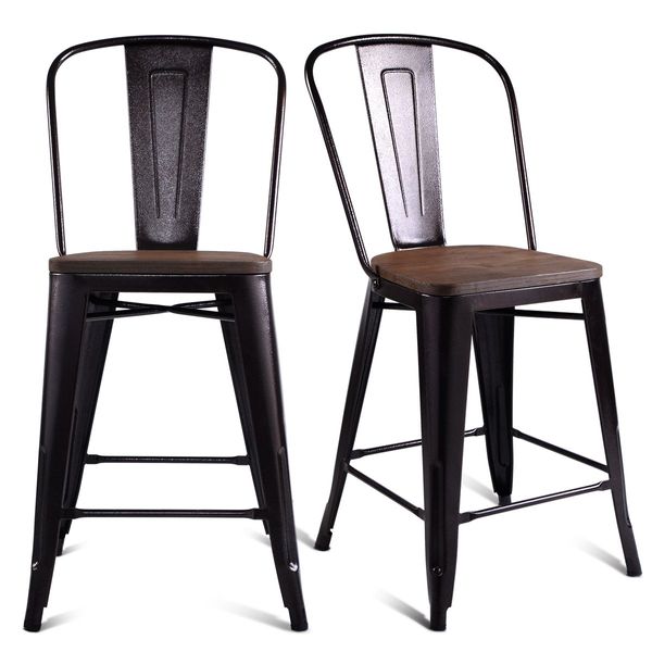 2 Bronzes Metal Chairs Set with Backrest for Bistro