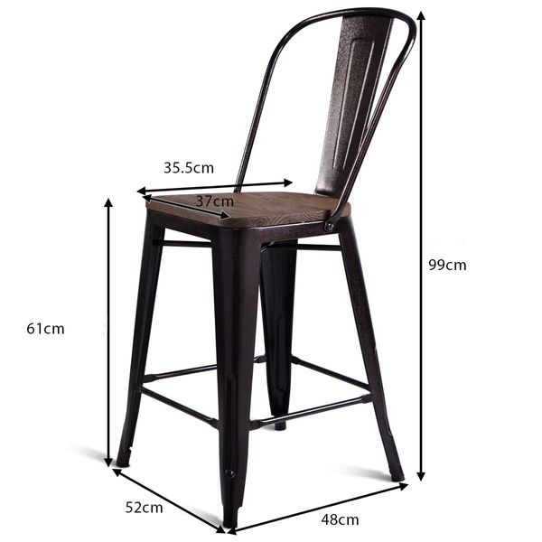 2 Bronzes Metal Chairs Set with Backrest for Bistro