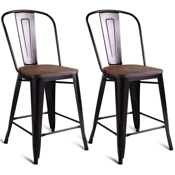 2 Bronzes Metal Chairs Set with Backrest for Bistro