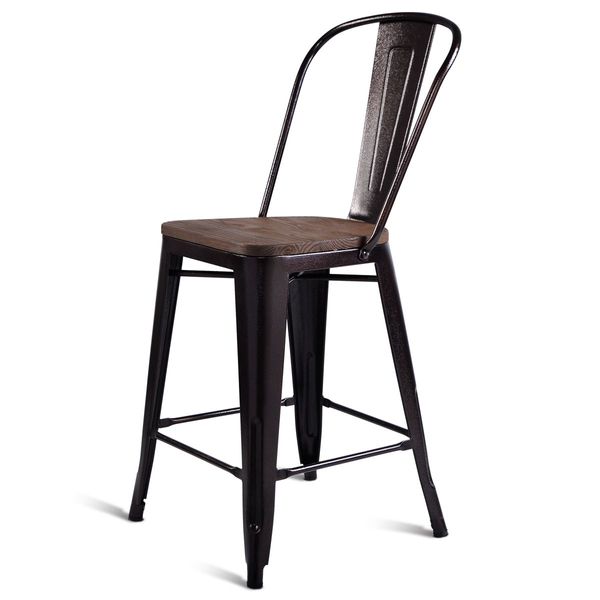 2 Bronzes Metal Chairs Set with Backrest for Bistro