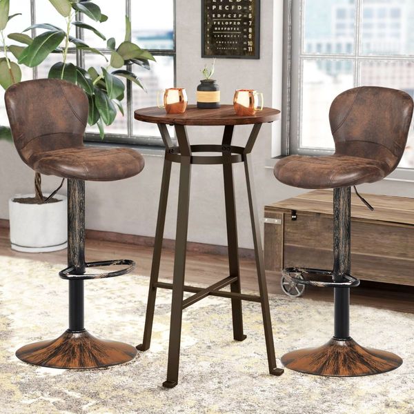 set of 2 Adjustable Swivel Barstools with Back for Kitchen