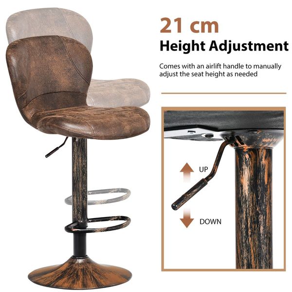 set of 2 Adjustable Swivel Barstools with Back for Kitchen