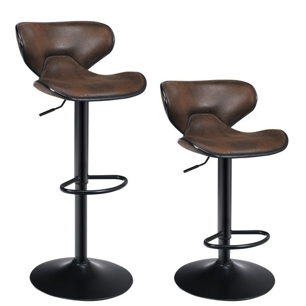 Set of 2 Height Adjustable Bar Stool Swivel Counter Chair