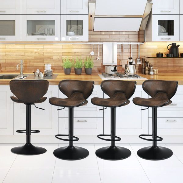 Set of 2 Height Adjustable Bar Stool Swivel Counter Chair