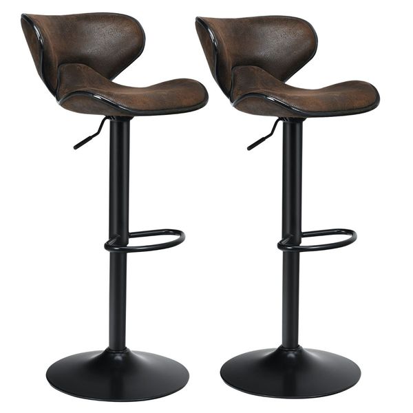 Set of 2 Height Adjustable Bar Stool Swivel Counter Chair