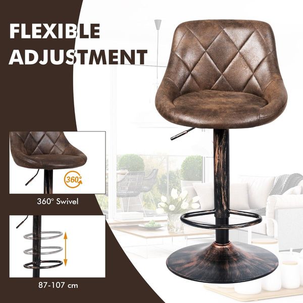 Set of 2 Height Adjustable Leather Bar Stool with Footrest