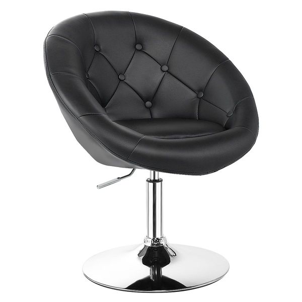 Swivel Round Tufted Back Chair Accent Chair with PU Leather and Chromed Base