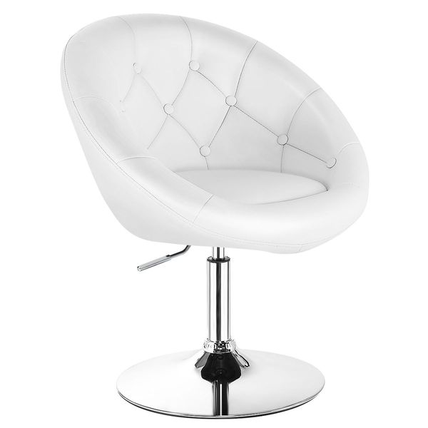 Swivel Round Tufted Back Chair Accent Chair with PU Leather and Chromed Base