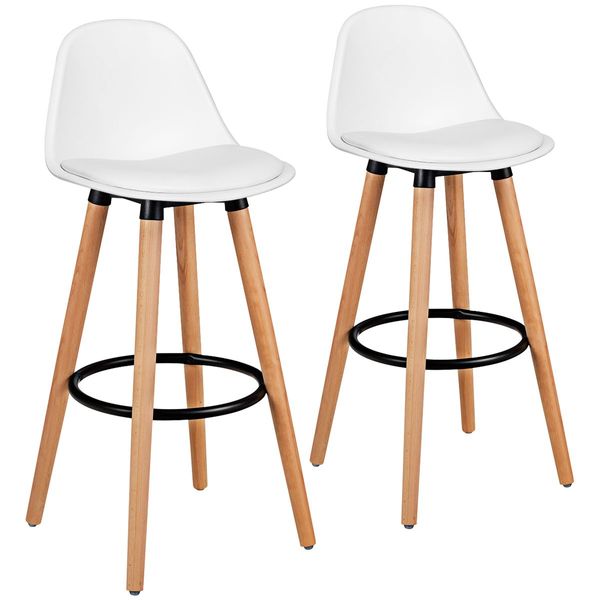 2Pcs PU Leather Bar Stools with Round Metal Footrest