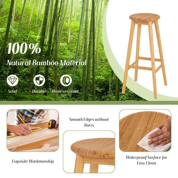 Bamboo Bar Stools Set with Footrest for Kitchen & Dining Room