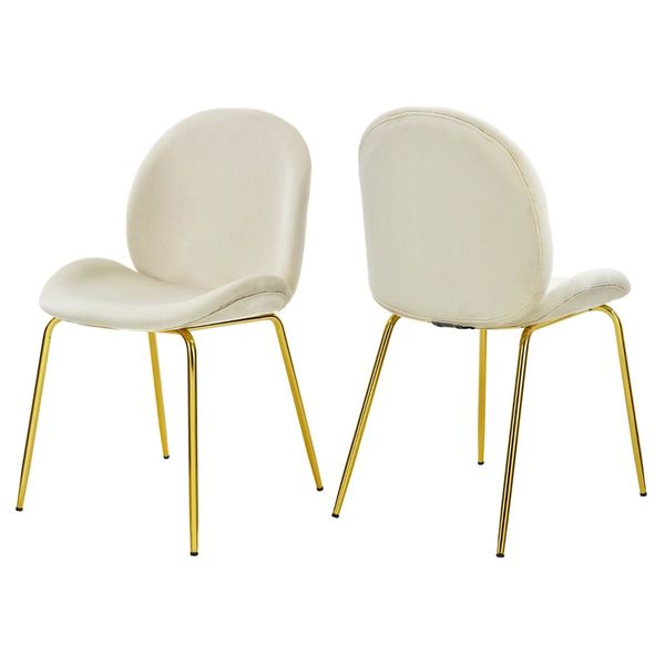 Set of 2 Modern Velvet Dining Chairs with Golden Finished Metal Legs for Kitchen and Dining Room