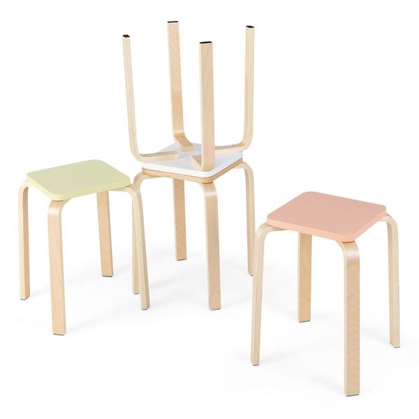 4 Pieces Colorful Stackable Square Stools with Painted Surface