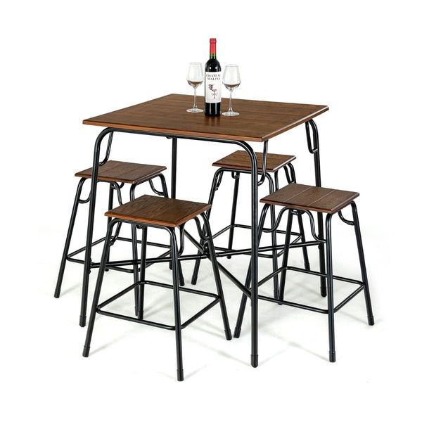 5-piece Bar Table Set with Backless Stools for Apartment